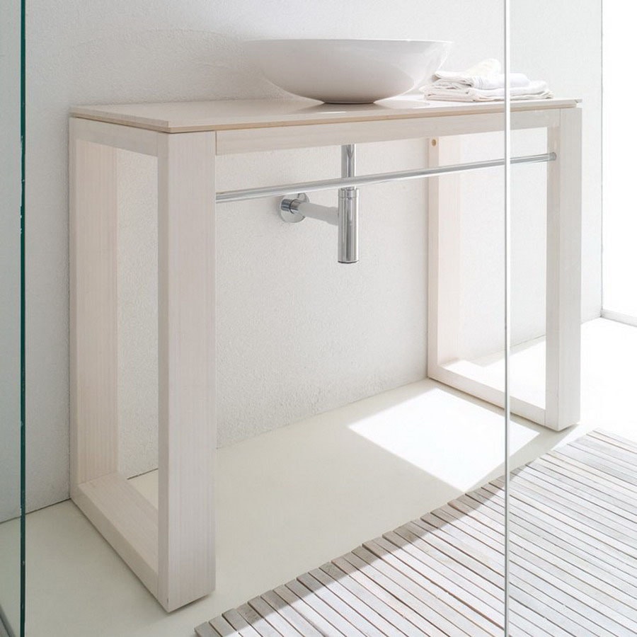 WS Bath Collections CANAVERA 81110.09 39.4-in Bamboo White Linea Bathroom Vanity with Top