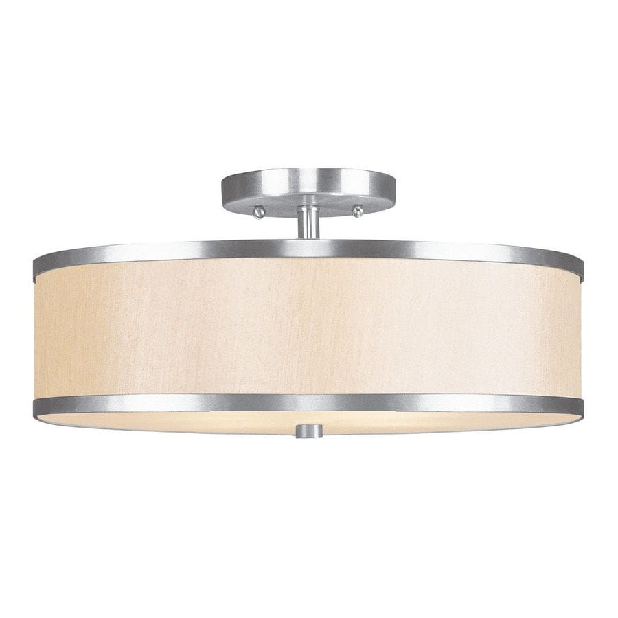 Livex Lighting Jefferson 15in W Brushed Nickel Fabric SemiFlush Mount