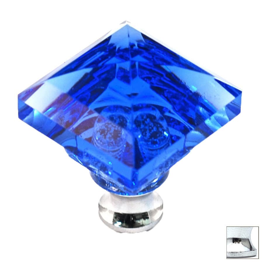 Cal Crystal Crystal Blue/Polished Chrome Square Knob in the