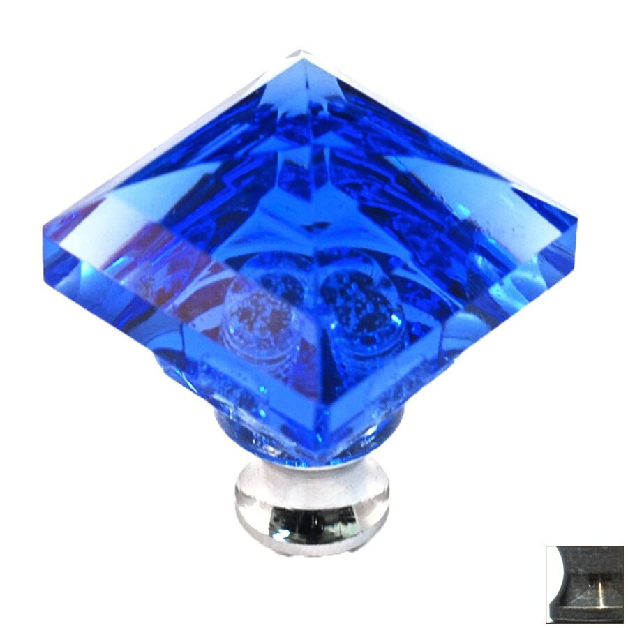 Cal Crystal Crystal Blue/Antique Brass Square Knob in the