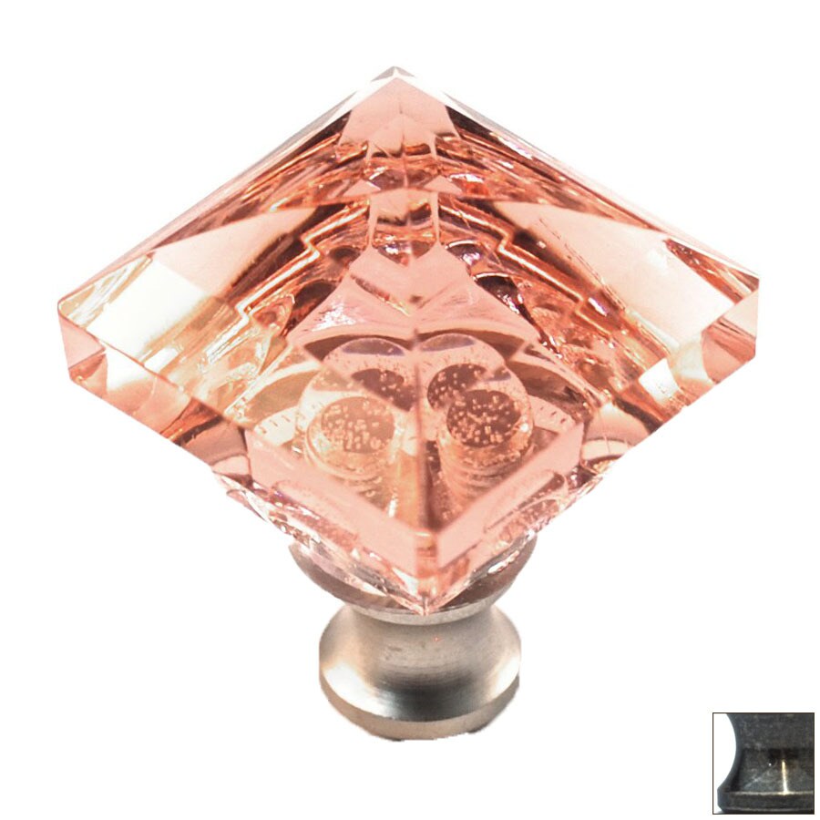 Cal Crystal Crystal Pink/Antique Brass Square Knob in the