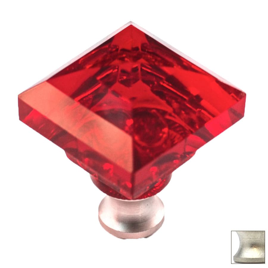 Cal Crystal Crystal Red/Satin Nickel Square Knob in the