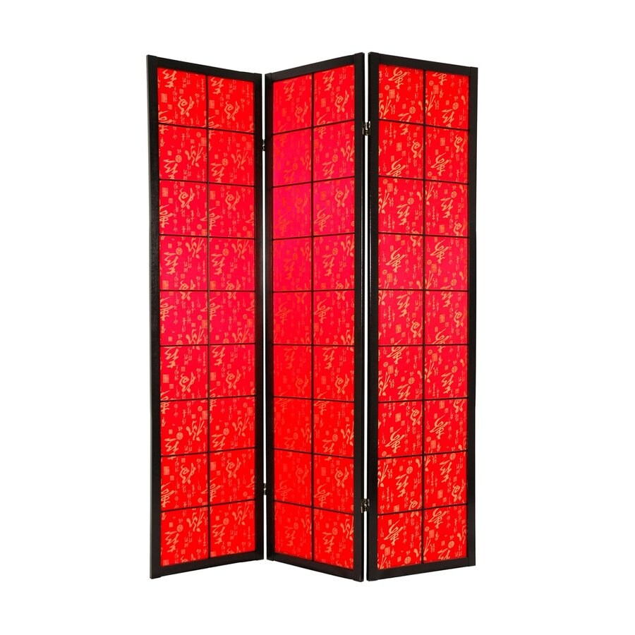 Oriental Furniture Feng Shui 4-Panel Red Wood and Fabric Folding Indoor ...