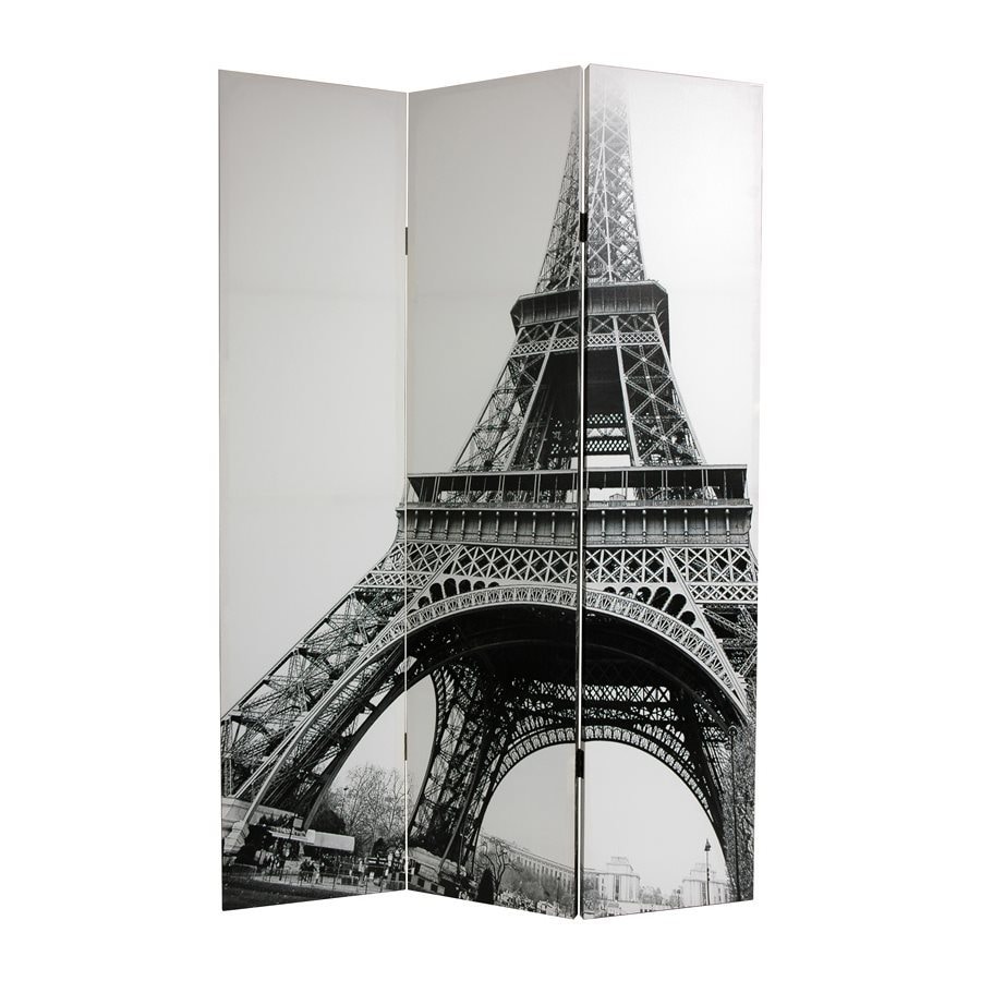 Oriental Furniture Eiffel Tower 3 Panel Black White Fabric Oriental Furniture Eiffel Tower 3 Panel Black White Fabric Folding Indoor Privacy Screen