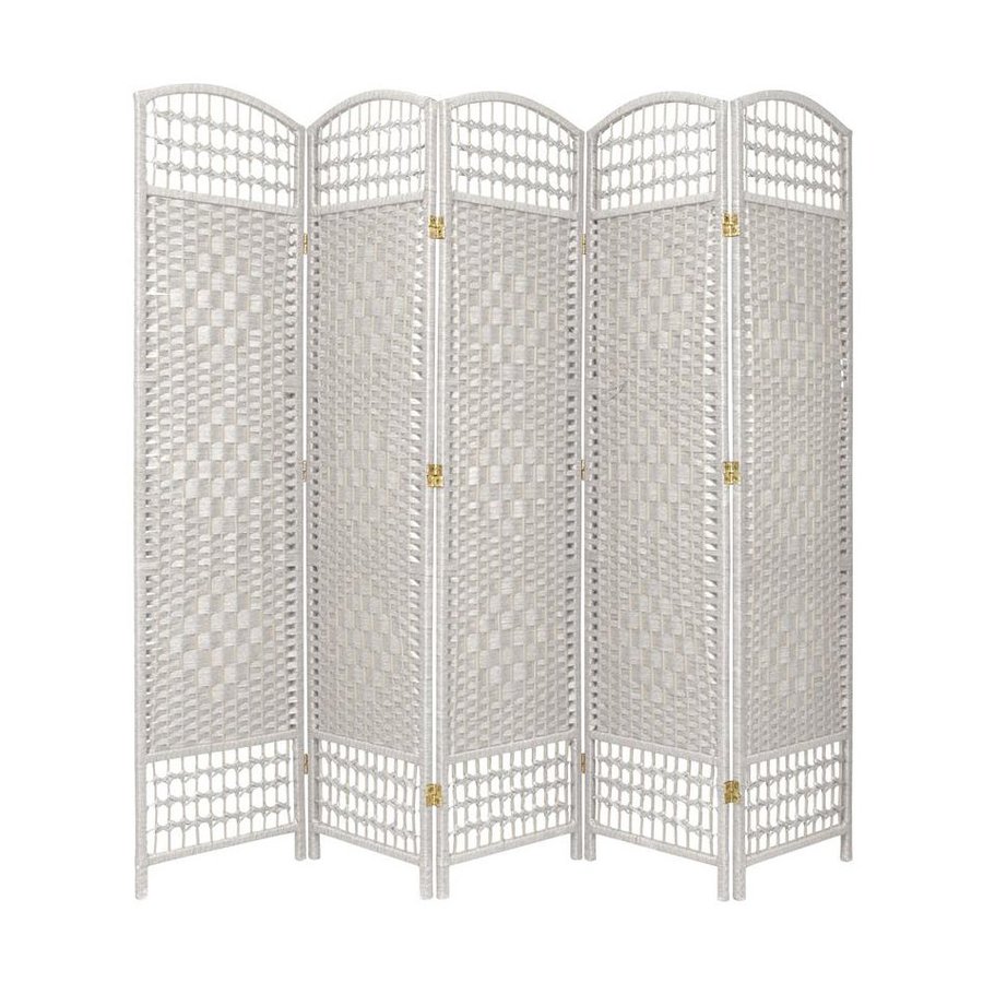 Oriental Furniture 5-Panel White Wood and Rattan Folding Indoor Privacy ...