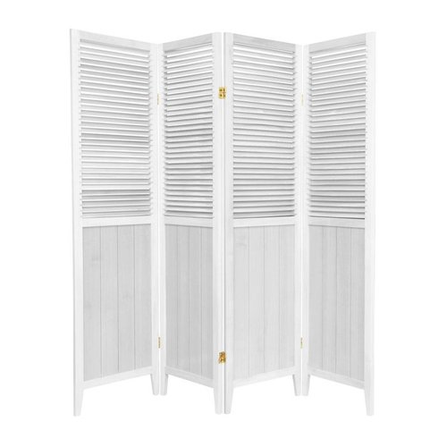 Oriental Furniture Beadboard 4Panel White Wood Folding Indoor Privacy