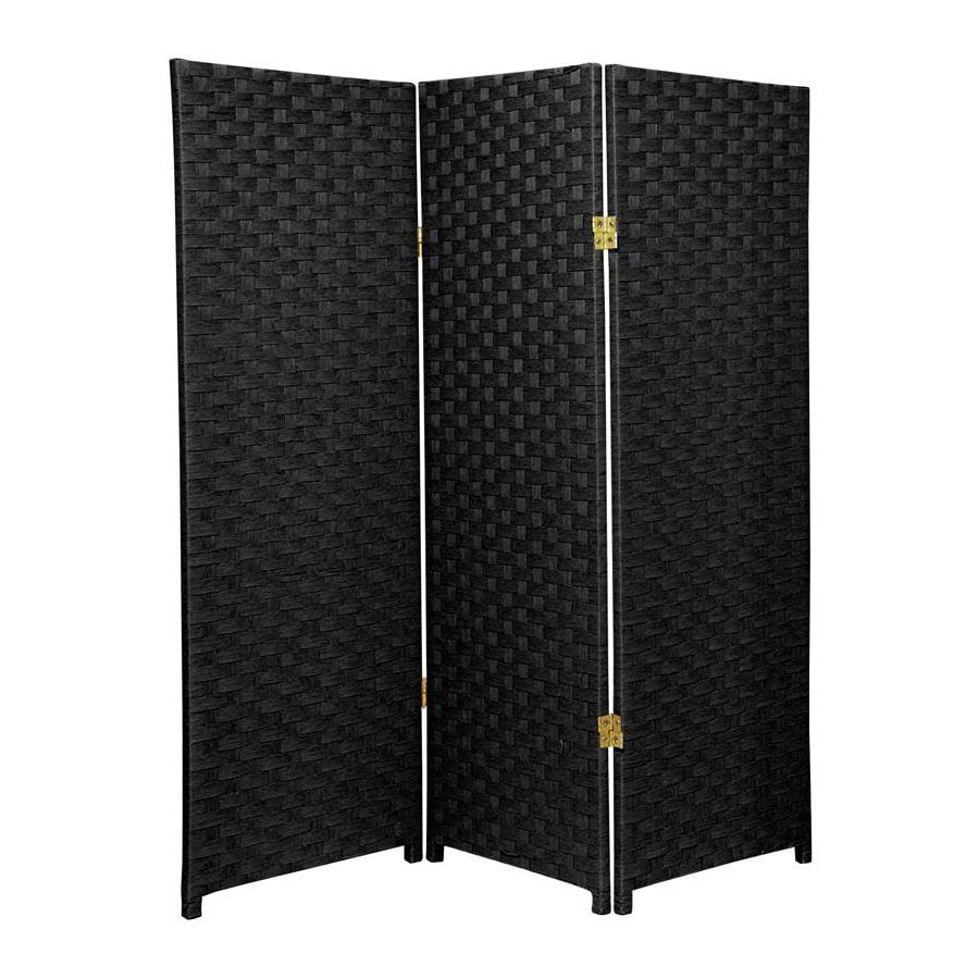 Oriental Furniture 3Panel Black Woven Fiber Folding Indoor Privacy