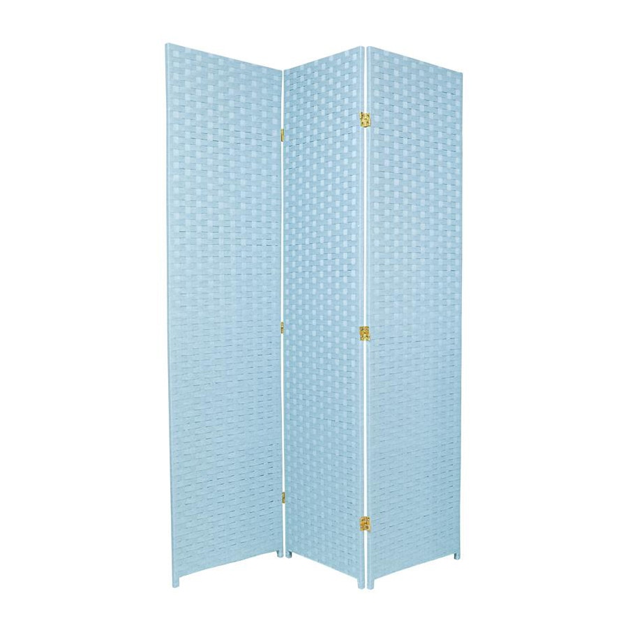 Oriental Furniture 3 Panel Aqua Blue Wood And Rattan Folding