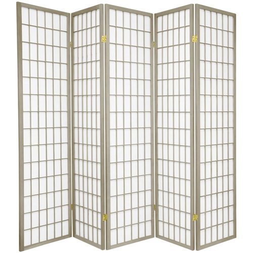 Oriental Furniture Window Pane 5Panel Gray Paper Folding Indoor
