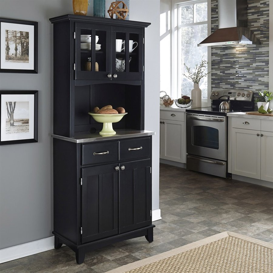 Home Styles Black/Stainless Steel Wood Kitchen Hutch at Lowes.com