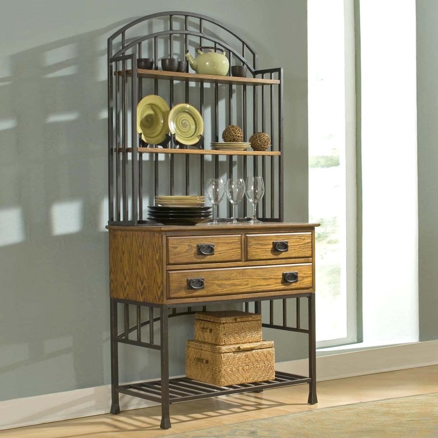 Home Styles Oak Hill Oak/Antique Bronze Wood Bakers Rack at