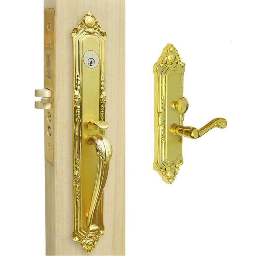 Double Hill Polished Brass Mortise-Lock Keyed Entry Door Handleset at