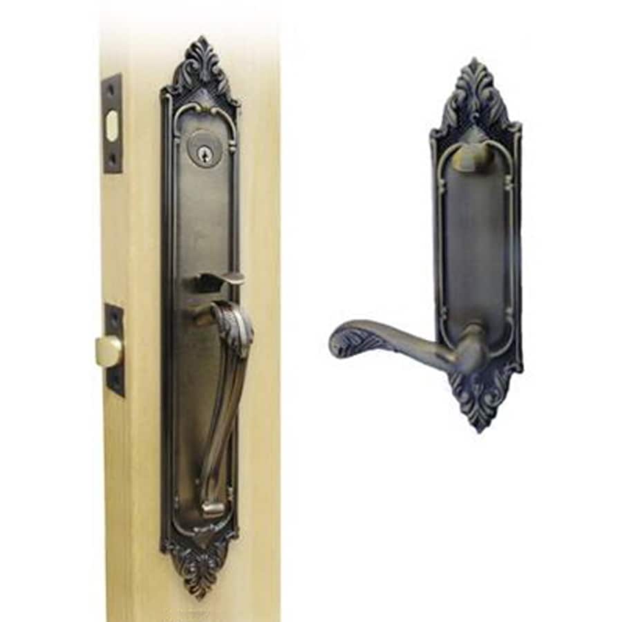 Double Hill Antique Brass SingleLock Keyed Entry Door Handleset at