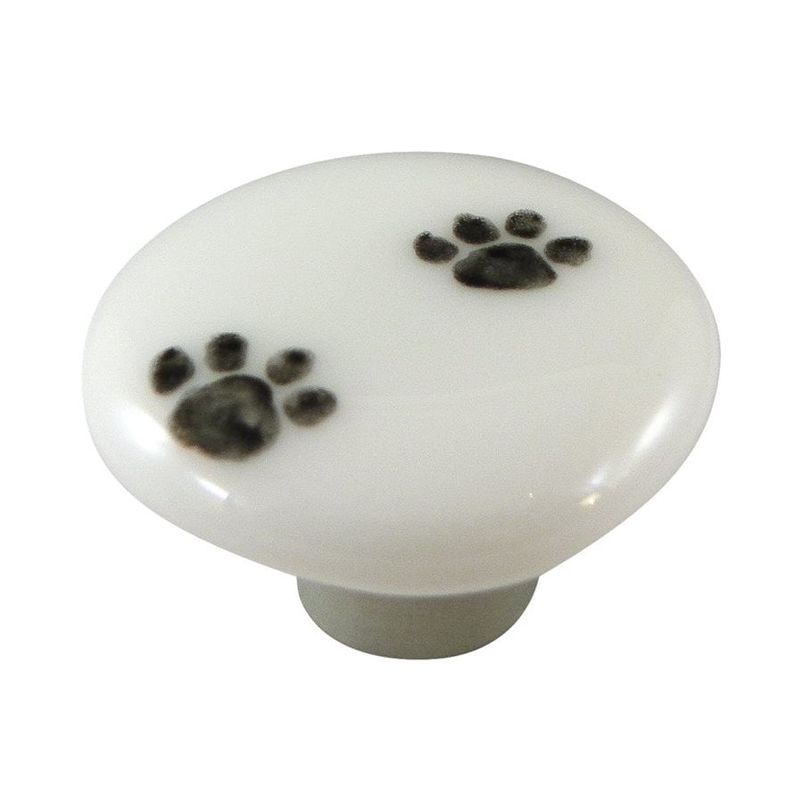 Shop Grace White Glass Prints Satin Nickel Round Knob at