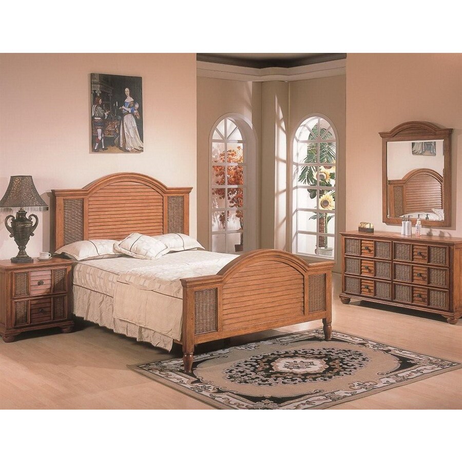 Hospitality Rattan Ships Wheel Light Brown Queen Bedroom Set in the