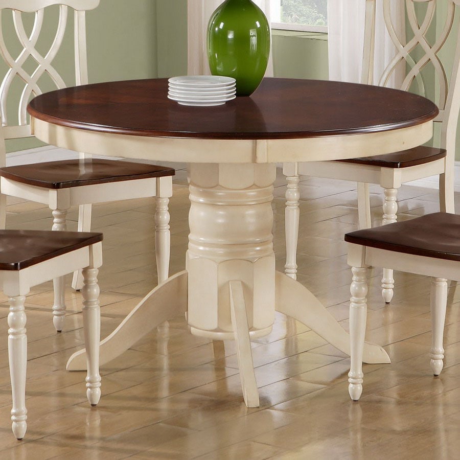 Monarch Specialties Antique White/Walnut Round Dining Table at Lowes.com