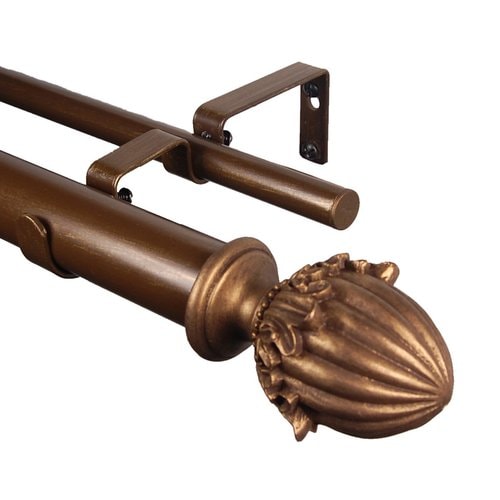 BCL Drapery Classic Acorn 28in to 48in Antique Gold Steel Curtain Rod Set in the Curtain Rods