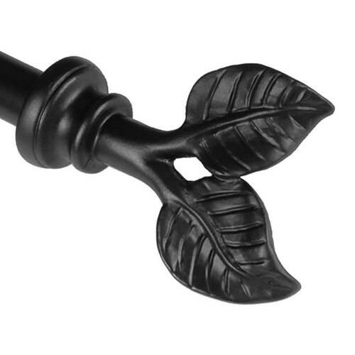 BCL Drapery Leaf 48in to 86in Black Steel Curtain Rod Set at