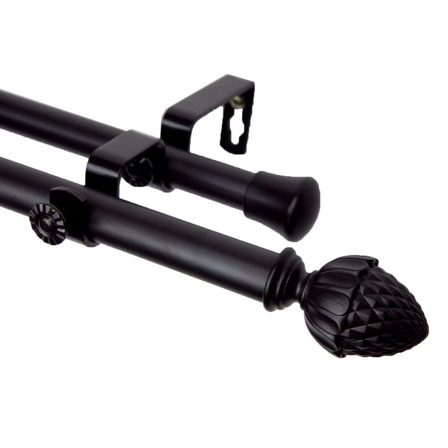 Rod Desyne Modern Acorn 66in to 120in Black Steel Double Curtain Rod