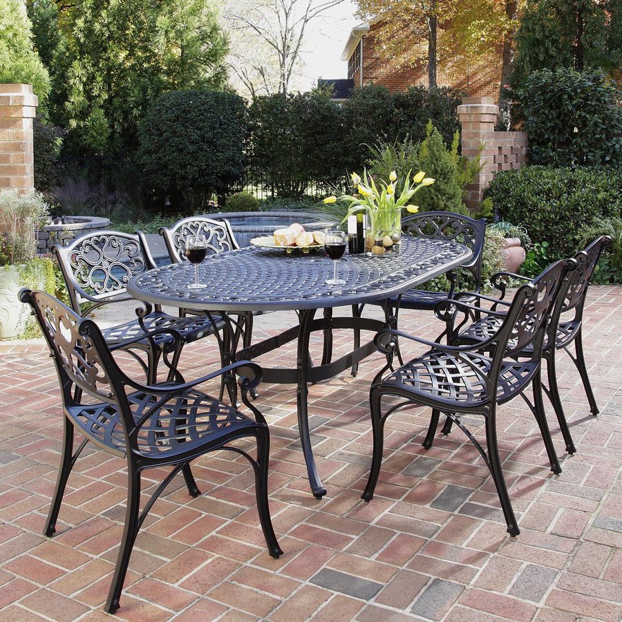 Home Styles Biscayne 7-Piece Black Metal Frame Patio Dining Set at