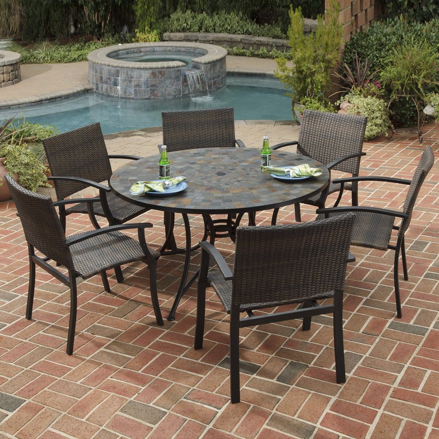 Shop Home Styles Stone Harbor 7Piece Metal Frame Wicker Patio Dining Set at Lowes.com