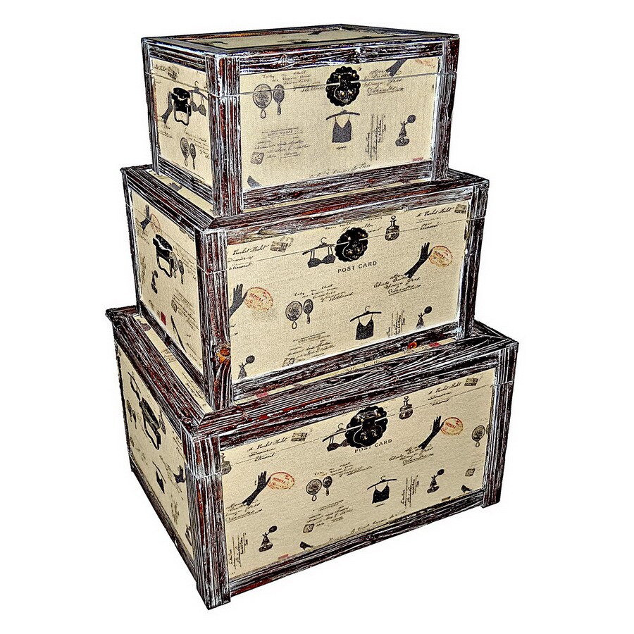 Cheung's FP-3078-3 Set of 3 Multicolor Rectangular Wood Ladies Decorative Trunks