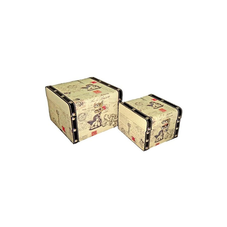Cheung's Set of 2 Multicolor Square Decorative Boxes with Sketched ...