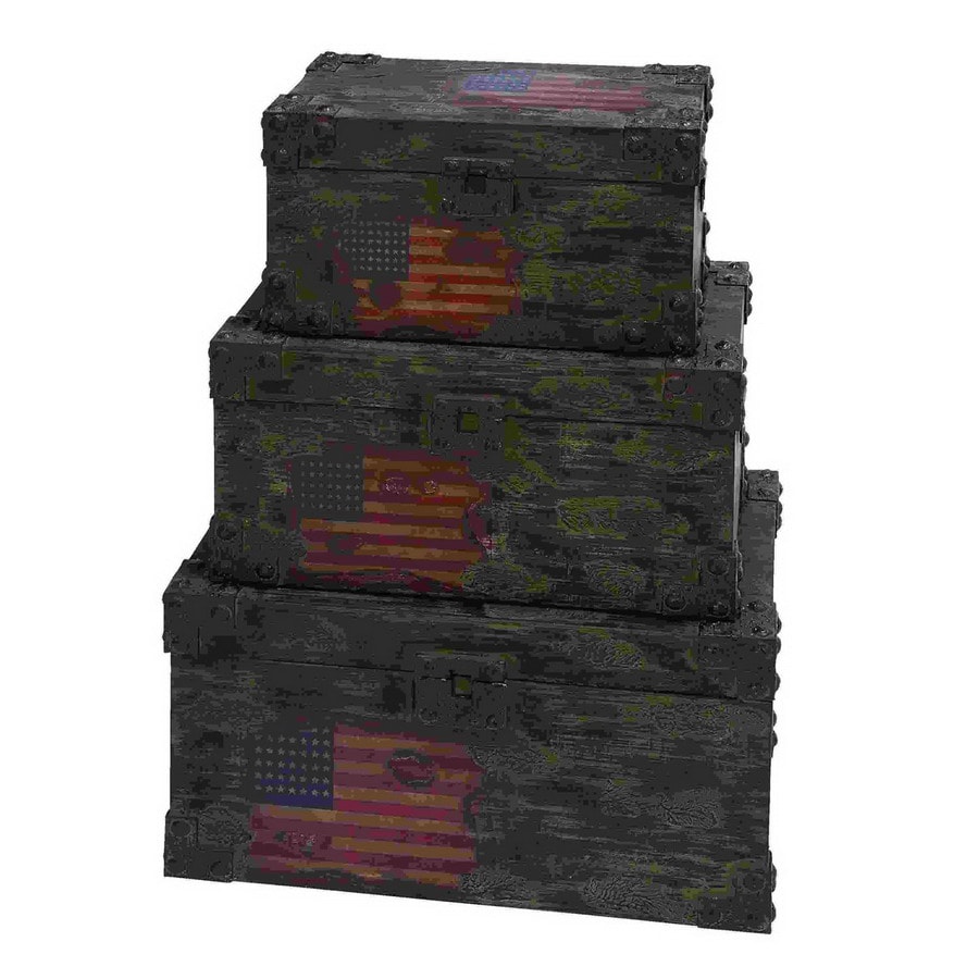 UMA Enterprises 35090 Set of 3 Rectangular Wood American Flag Trunk Boxes
