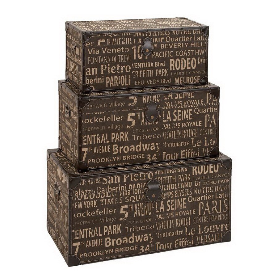 UMA Enterprises 53830 Set of 3 Rectangular Wood and Leather Classic Old Time Trunks
