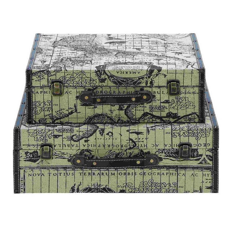 UMA Enterprises 53875 Set of 2 Rectangular Ancient Look World Map Travel Luggage Boxes