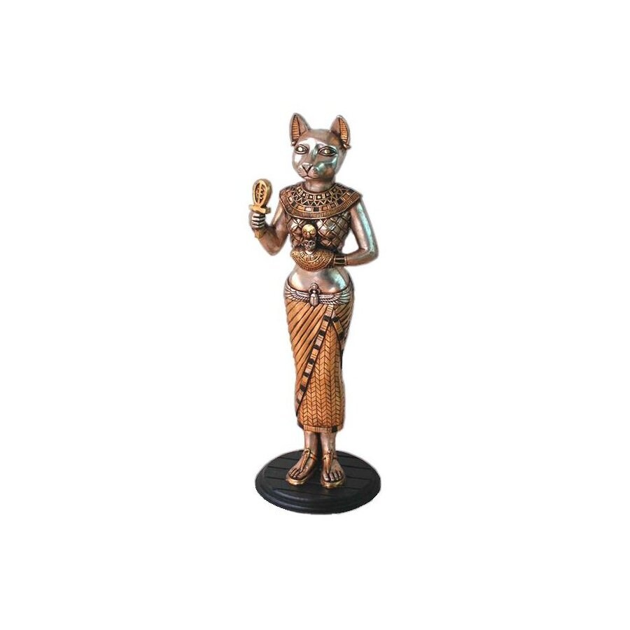 Design Toscano NE23327 Round Egyptian Cat Goddess Bastet Statue with Royal Ankh