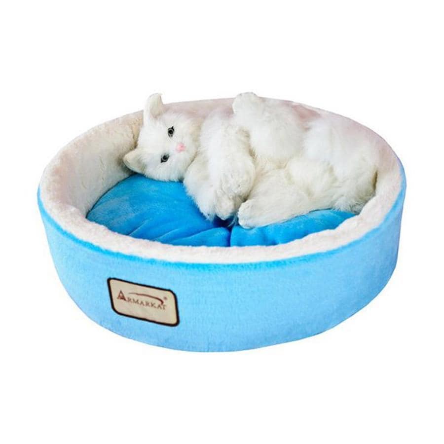 Shop Armarkat Sky Blue/Ivory Soft Plush and Soft Velvet Round Cat Bed ...