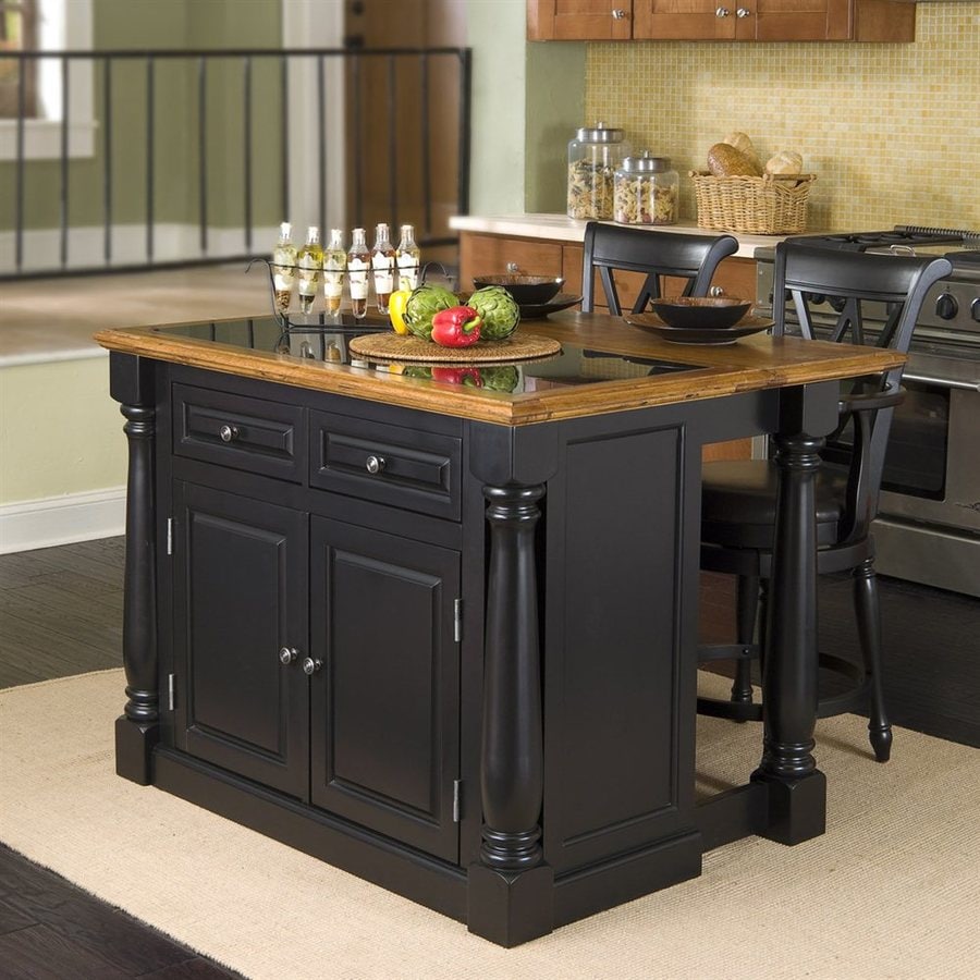 Home Styles Black Midcentury Kitchen Islands 2 Stools At Lowes Com