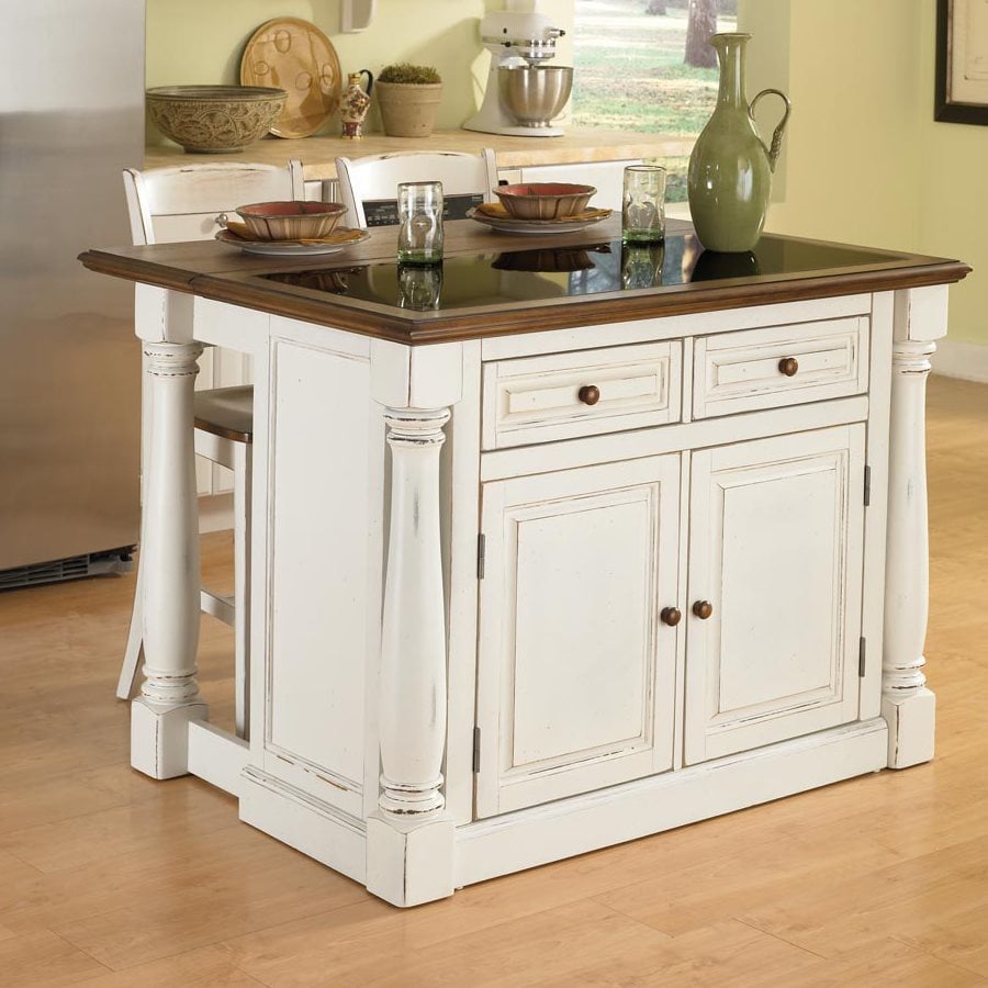 Shop Home Styles White Midcentury Kitchen  Islands 2 Stools 