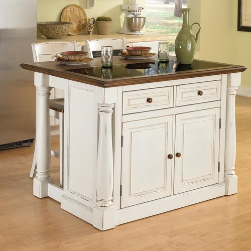 Home Styles White Midcentury Kitchen Islands 2-Stools in the Kitchen ...