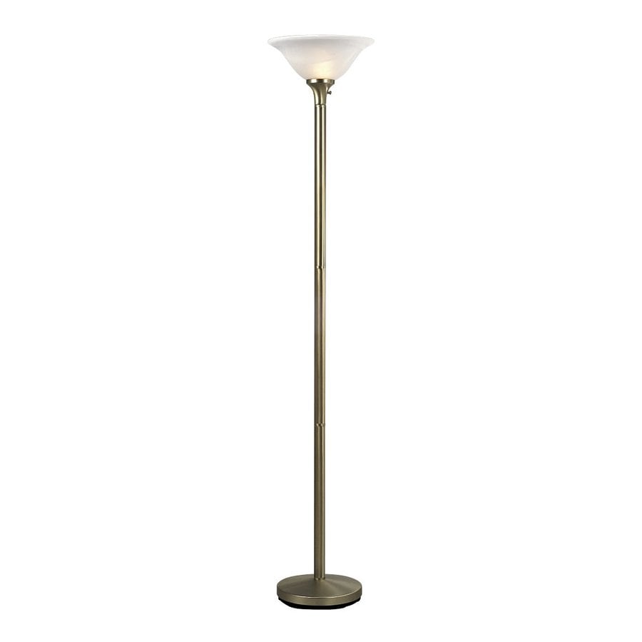 Galaxy 72 In Antique Brass 3 Way Torchiere Floor Lamp With Glass Shade At 