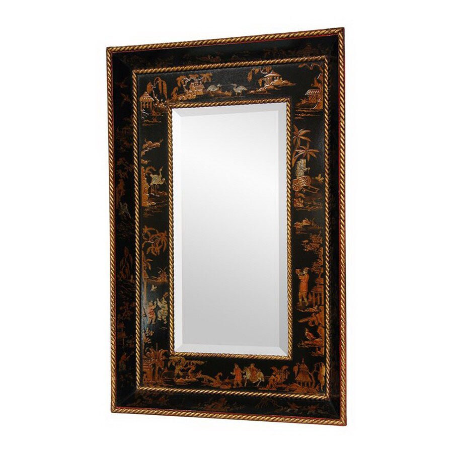 Oriental Furniture LQ-MIR1-BLK 22-in x 33.75-in Black Lacquer Rectangle Framed Mirror