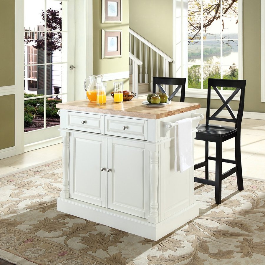 Crosley Furniture White Craftsman Kitchen Island with 2Stools at