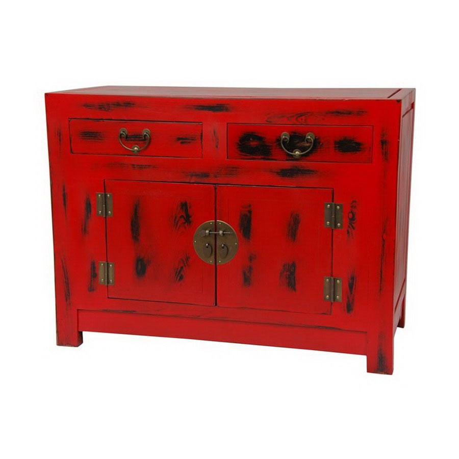 Oriental Furniture Carved Furniture Distressed Red Lacquer 1 Shelf