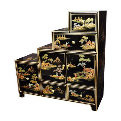 Oriental Furniture Lacquer Black Lacquer 1 Shelf Office Cabinet At