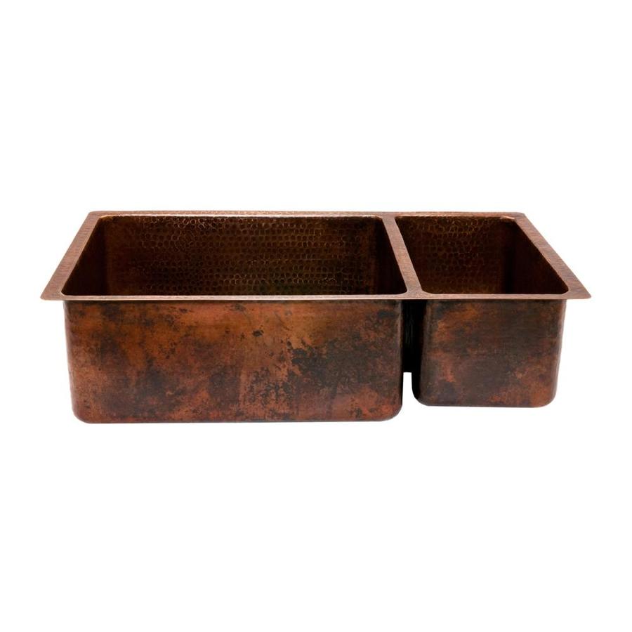 Premier Copper Products 33-in x 19-in Oil-Rubbed bronze Double-Basin ...