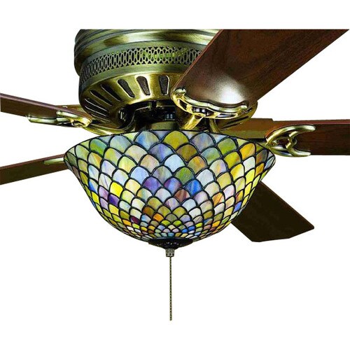 3 Light Mahogany Bronze Ceiling Fan Light Kit With Variegated Stained Glass