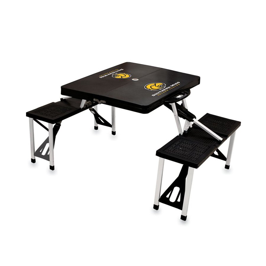 Picnic Time 54 in Black Southern Miss Golden Eagles Plastic Rectangle Collapsible Picnic Table