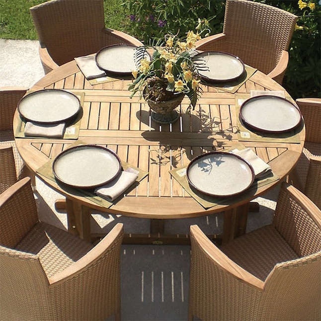 Cascadia 60 In X Teak Round Patio Dining Table At Com - Patio Table Round 60