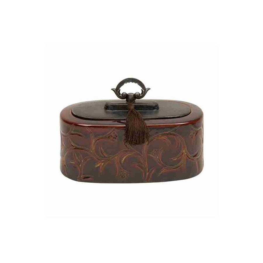 Woodland Imports Oval Shape Ceramic Container with Decorative Handle at