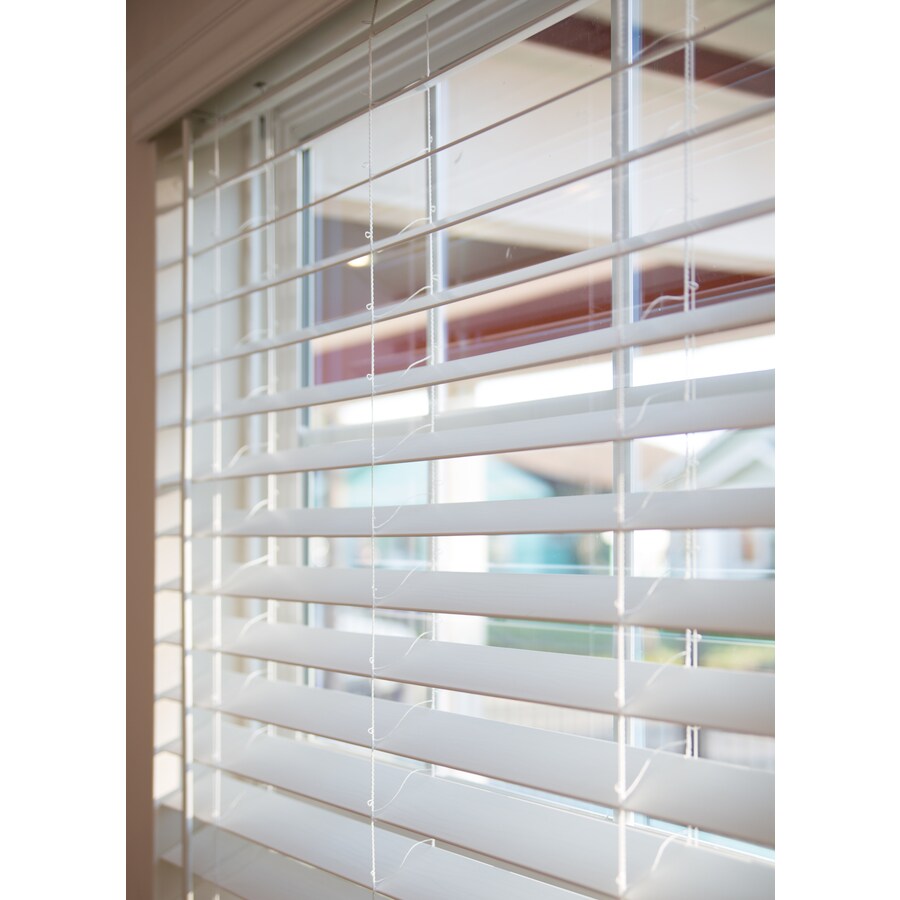 Allen Roth 2 5 In Cordless White Faux Wood Blinds Common 34 Allen Roth 2 5 In Cordless White Faux