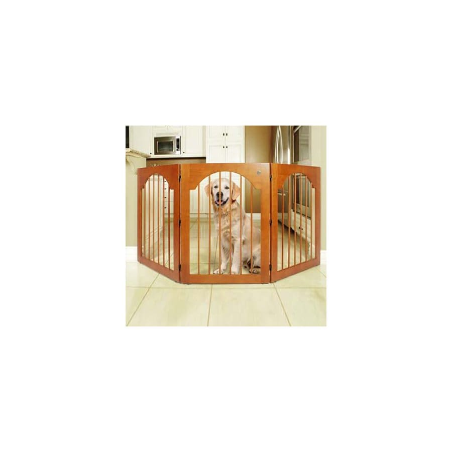 Majestic Pets Cherry Stain Universal Free Standing Pet Gate with Wood