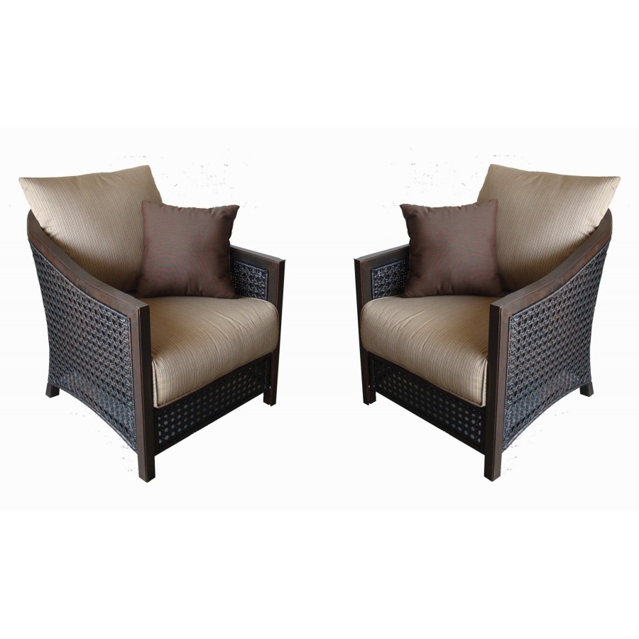 allen  roth set of 2 cranston aluminum patio chairs with textured tan  cushoin