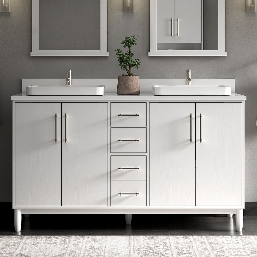 ED Ellen DeGeneres Greenwell 60-in White Oak Semi-recessed Double Sink ...