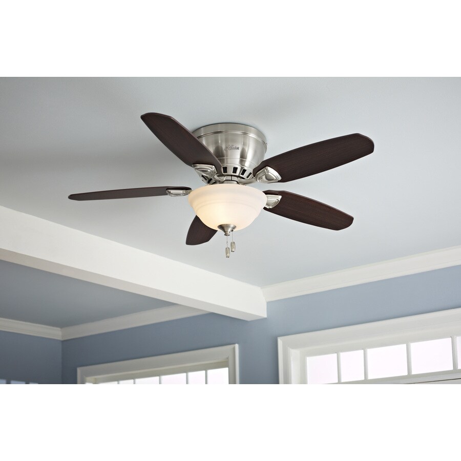 Hunter Louden 46-in Brushed Nickel Indoor Flush Mount Ceiling Fan with ...